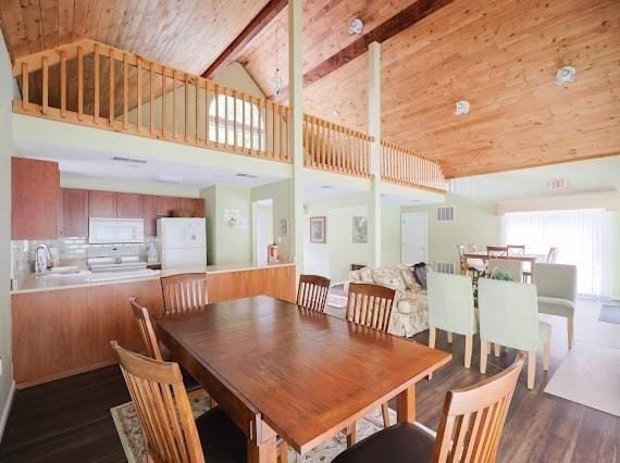 14 Shaw Farm Rd Unit 14, Canton, MA 02021 - dining room with high vaulted ceiling, dark wood finished floors, and wood ceiling
