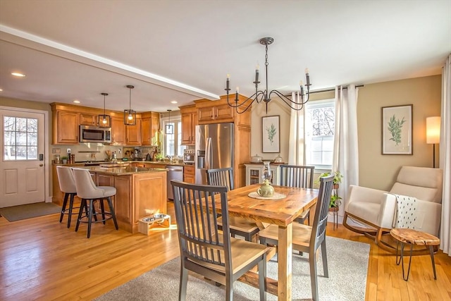 dining room featuring light hardwood / wood-style flooring and a wealth of natural light