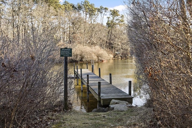 view of dock featuring a water view