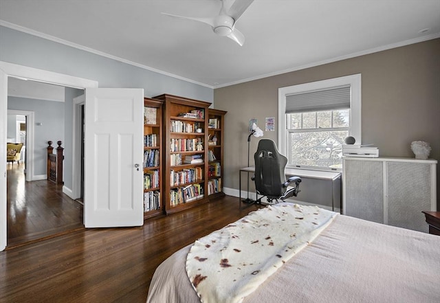 9 Prospect St, Winchester, MA 01890 - bedroom featuring wood finished floors, baseboards, crown molding, and ceiling fan