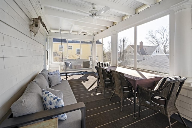 9 Prospect St, Winchester, MA 01890 - sunroom featuring ceiling fan, beam ceiling, and a jacuzzi