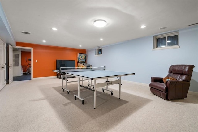 game room featuring visible vents, recessed lighting, and baseboards