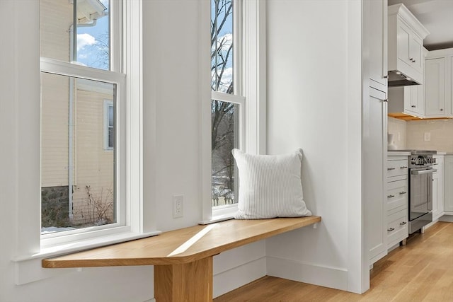 mudroom with light wood-type flooring and baseboards