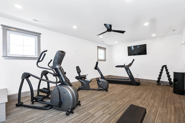 13 Birkdale Ln Unit 13, Hopkinton, MA 01748 - workout area featuring baseboards, recessed lighting, a ceiling fan, and carpet
