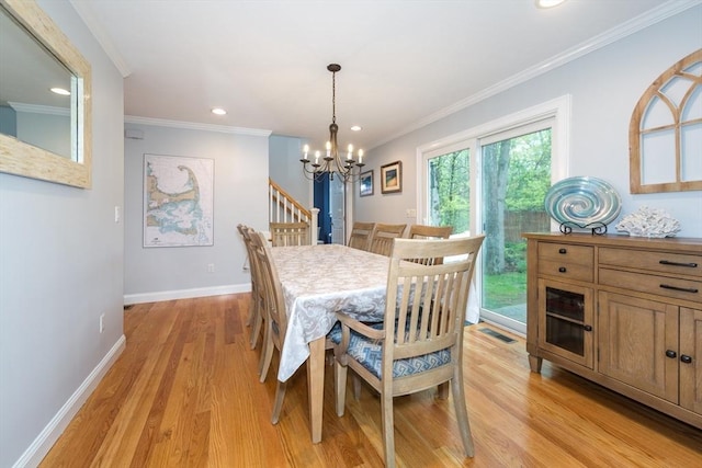 5 Lake Boon Dr, Hudson, MA 01749 - dining room featuring a chandelier, light wood finished floors, recessed lighting, crown molding, and baseboards