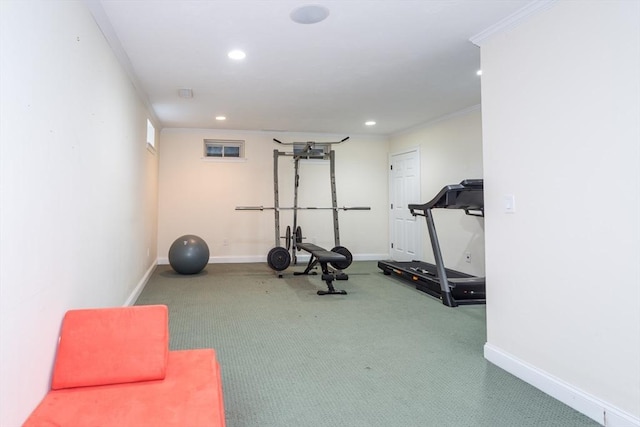 5 Lake Boon Dr, Hudson, MA 01749 - exercise room with recessed lighting, baseboards, carpet, and crown molding