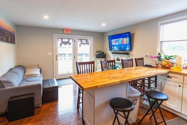 dining space featuring dark hardwood / wood-style flooring