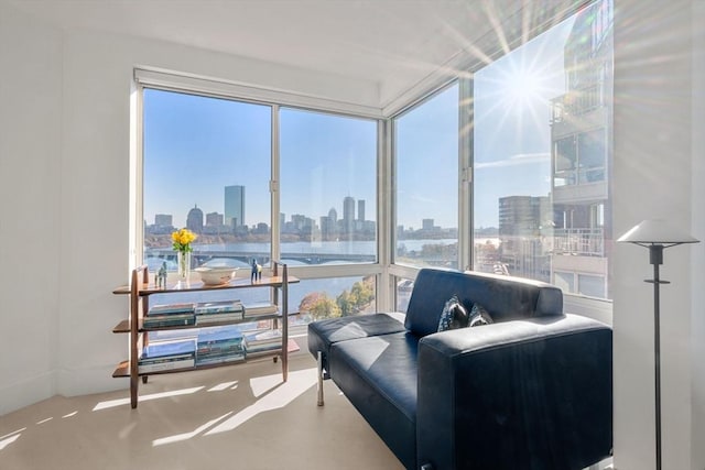 75-83 Cambridge Pkwy Unit W1009, Cambridge, MA 02142 - sitting room with a view of skyline and plenty of natural light