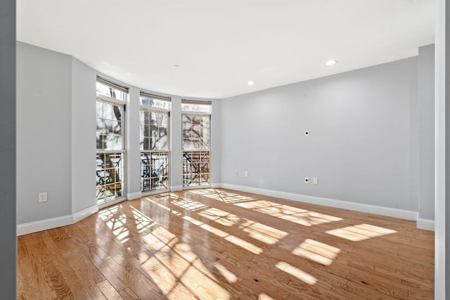 spare room featuring floor to ceiling windows and light wood-type flooring