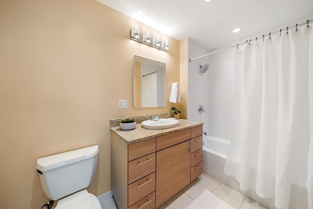45 Province St Unit 1103, Boston, MA 02108 - full bathroom featuring toilet, vanity, shower / bath combo, tile patterned flooring, and recessed lighting