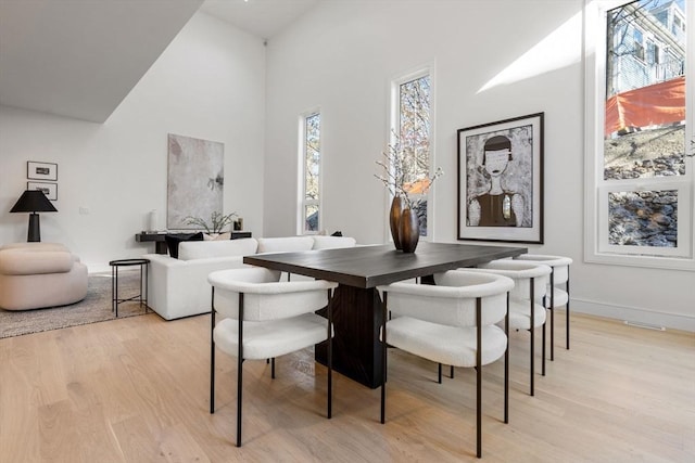44 Robeson St Unit 44B, Boston, MA 02130 - dining space with a high ceiling, light wood finished floors, and baseboards
