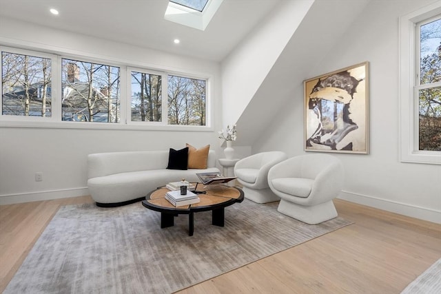 44 Robeson St Unit 44B, Boston, MA 02130 - sitting room with a skylight, baseboards, wood finished floors, and recessed lighting