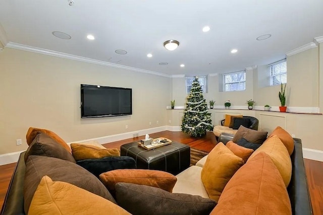 19 Bay State Rd Unit 1, Boston, MA 02215 - living area featuring ornamental molding, baseboards, recessed lighting, and wood finished floors