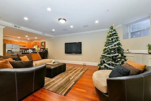19 Bay State Rd Unit 1, Boston, MA 02215 - living area with crown molding, wood finished floors, baseboards, and recessed lighting