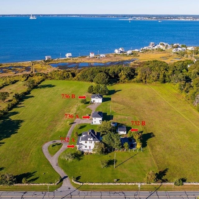 aerial view with a water view