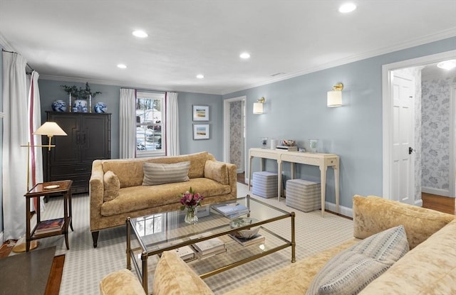 living room featuring ornamental molding