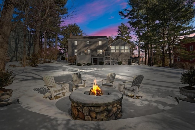 exterior space featuring a fire pit