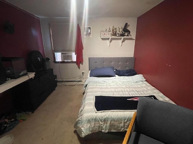 bedroom featuring carpet floors and cooling unit