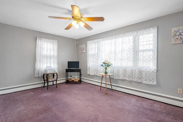 sitting room with carpet flooring and ceiling fan