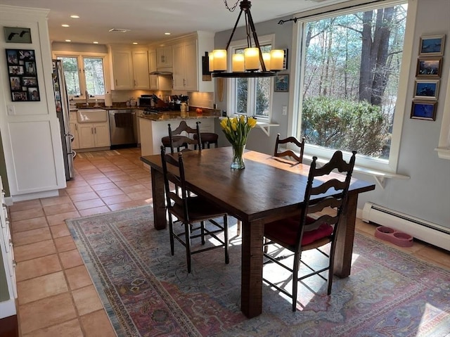 150 Sagamore St, Hamilton, MA 01982 - dining area featuring light tile patterned floors, recessed lighting, and baseboard heating