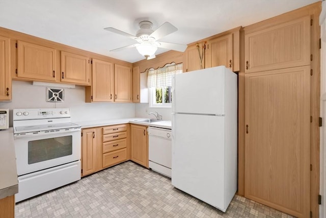 76 Regal St, Springfield, MA 01118 - kitchen with white appliances, a sink, light countertops, and light brown cabinetry