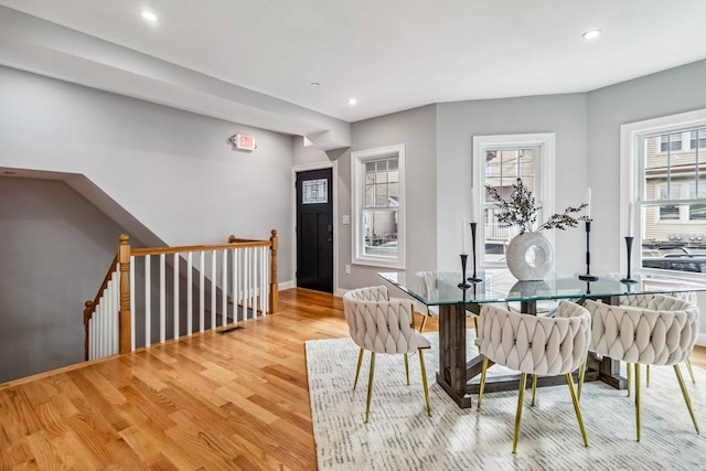 dining area with light wood-type flooring