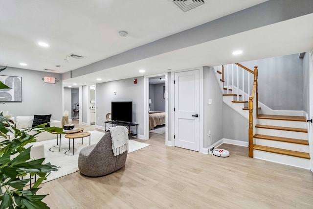 living room with light wood-type flooring