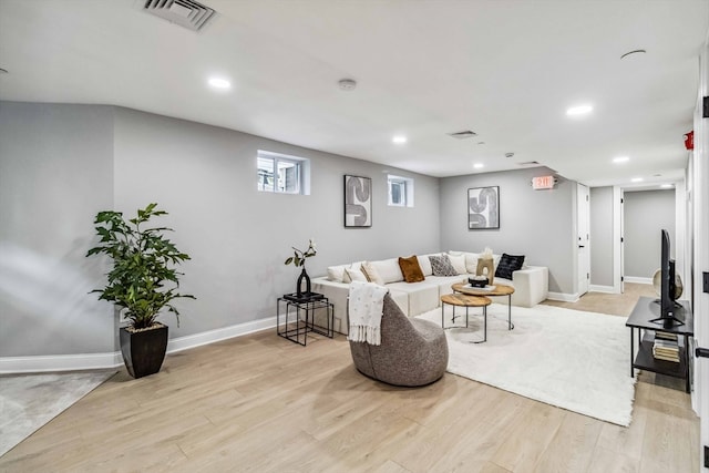 living room with light wood-type flooring