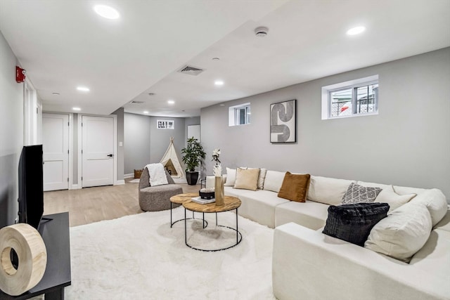 living room with light wood-type flooring