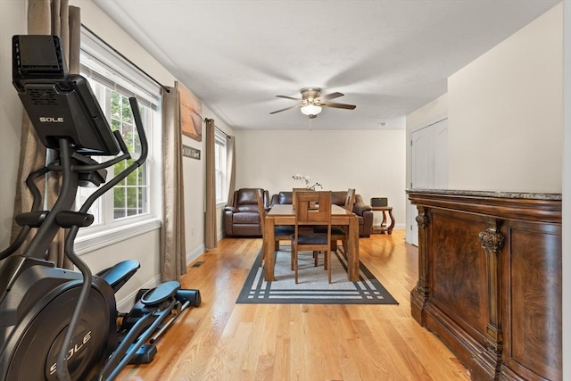 37 Leach Ave, Brockton, MA 02301 - dining space featuring a ceiling fan and light wood-type flooring