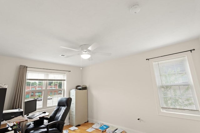 37 Leach Ave, Brockton, MA 02301 - home office with ceiling fan and light wood-type flooring