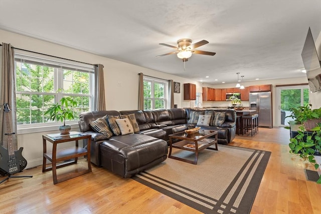 37 Leach Ave, Brockton, MA 02301 - living area with a ceiling fan, plenty of natural light, light wood-style floors, and recessed lighting