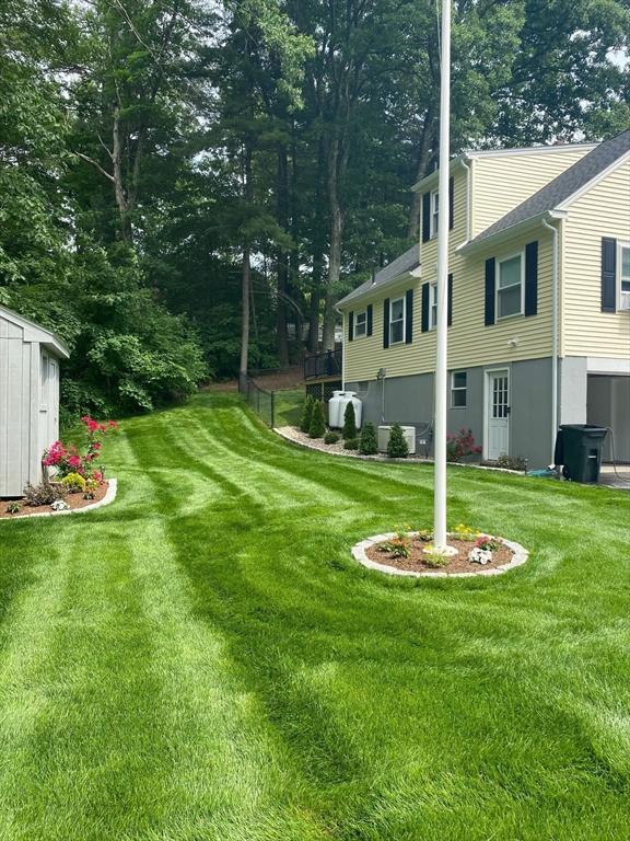 view of yard with a storage shed