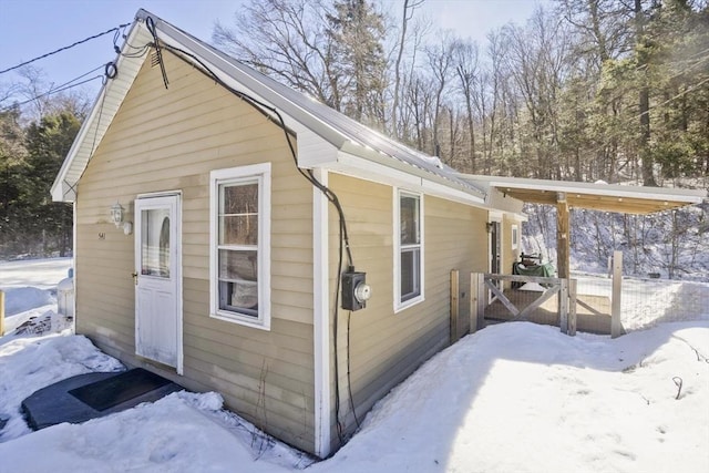 view of snow covered exterior