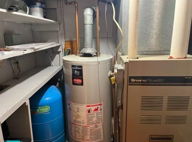 utilities with water heater and heating unit