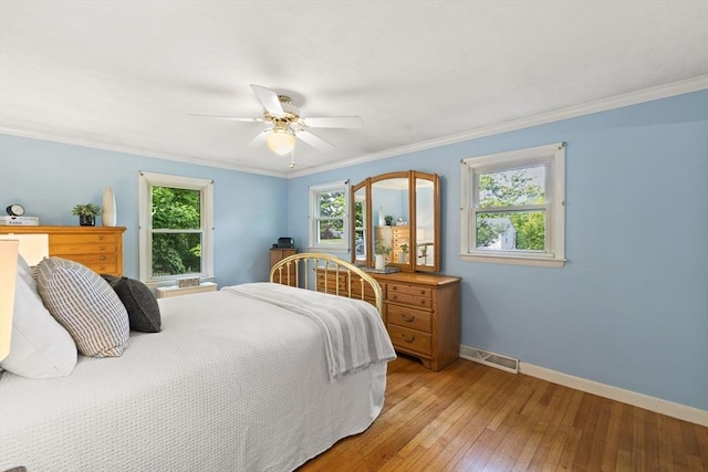 5-R Valeda, Rehoboth, MA 02769 - bedroom with baseboards, hardwood / wood-style floors, ornamental molding, and ceiling fan