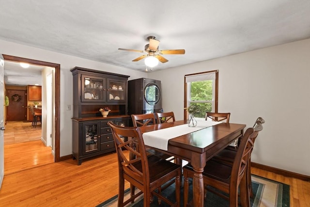 5-R Valeda, Rehoboth, MA 02769 - dining space with light wood finished floors, a ceiling fan, and baseboards