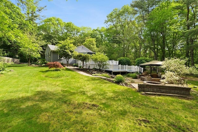 5-R Valeda, Rehoboth, MA 02769 - view of grassy yard featuring a gazebo, a deck, and an outdoor fire pit