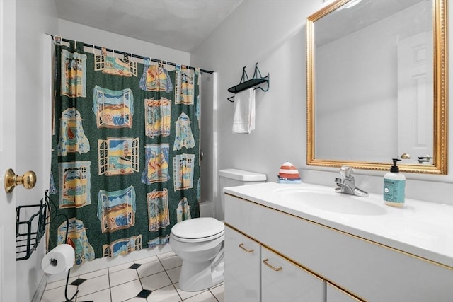 5 Campbell Rd, Middleton, MA 01949 - full bathroom featuring toilet, vanity, shower / tub combo, and tile patterned flooring
