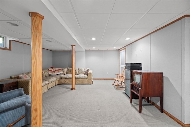 5 Campbell Rd, Middleton, MA 01949 - carpeted living area with a drop ceiling, recessed lighting, and baseboards