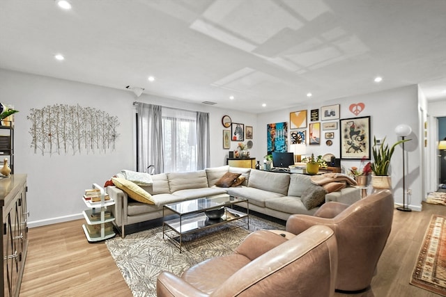 living room featuring light wood-type flooring