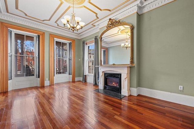 31 Millmont St Unit 1, Boston, MA 02119 - unfurnished living room with a premium fireplace, a notable chandelier, and hardwood / wood-style flooring