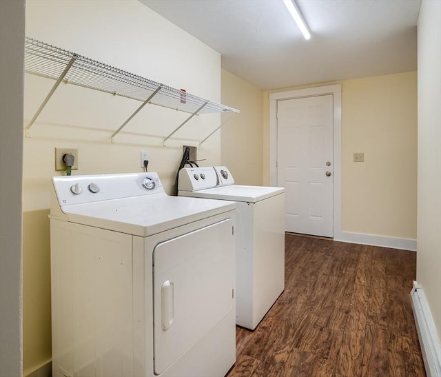 15 Reed St Unit 2, West Boylston, MA 01583 - laundry room featuring washing machine and dryer, dark wood-type flooring, a baseboard heating unit, and baseboards