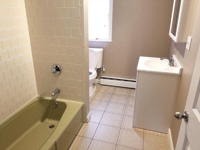 84-86R Cross St, Somerville, MA 02145 - full bathroom with baseboard heating, toilet, vanity, tile patterned flooring, and shower / washtub combination