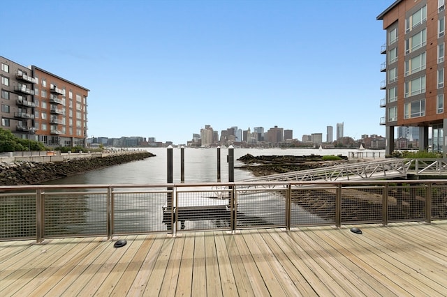 dock area with a water view