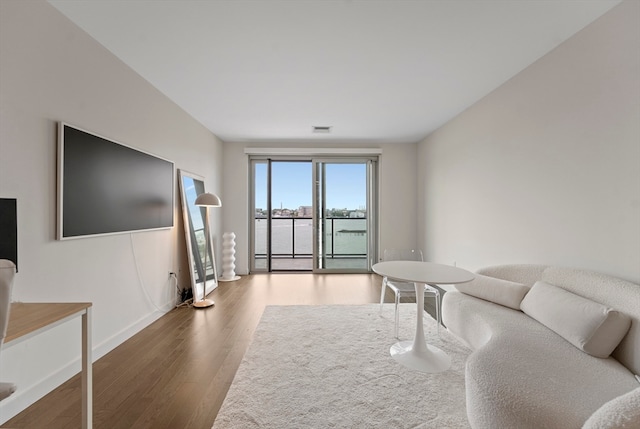 living room with hardwood / wood-style floors