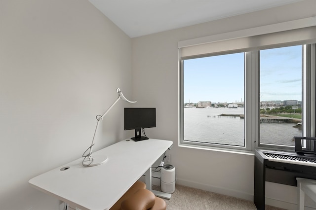 view of carpeted home office