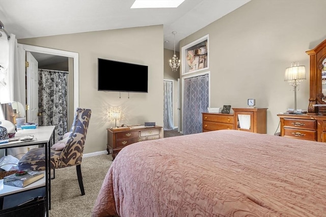 35 Pilgrim Dr, Norwood, MA 02062 - carpeted bedroom with a skylight, vaulted ceiling, and a chandelier