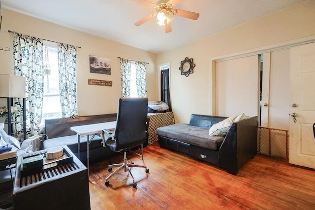37 Colton St, Worcester, MA 01610 - office area with plenty of natural light, wood finished floors, and ceiling fan
