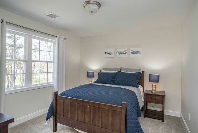 carpeted bedroom with multiple windows